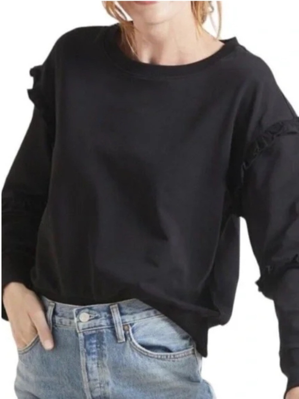 Evereve Women's Sonia Ruffle Sweatshirt in Black W2345 Sz L